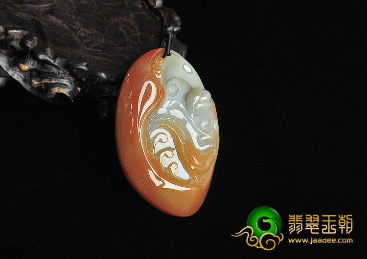 糯冰种褐红翡缅甸翡翠A货鸟语花香挂件