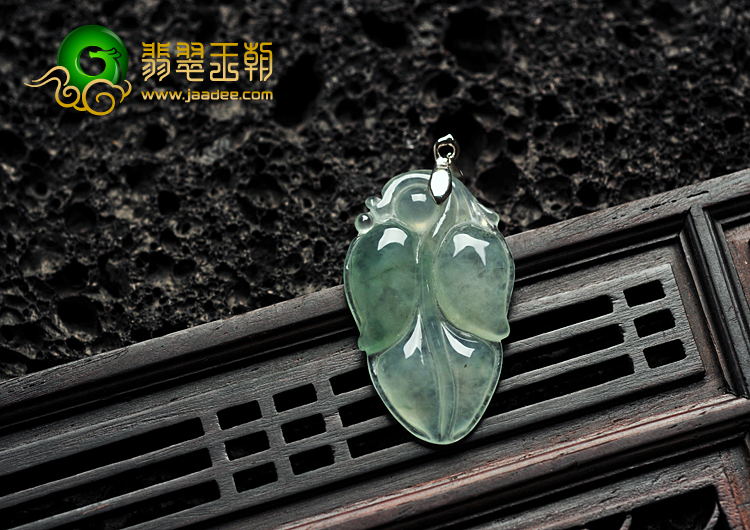 冰种飘花缅甸翡翠A货叶子挂件