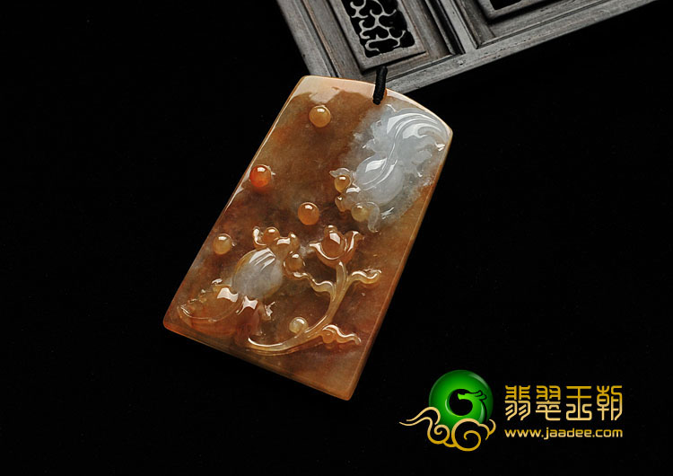糯冰种红黄翡缅甸翡翠A货金玉满堂挂件