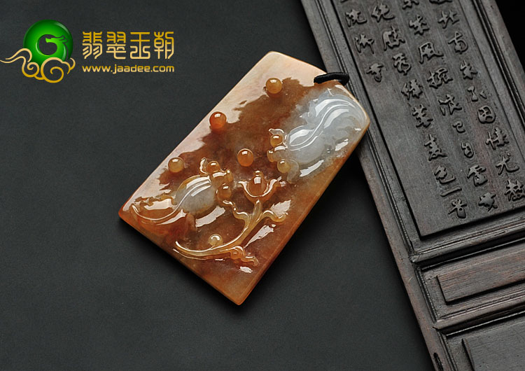 糯冰种红黄翡缅甸翡翠A货金玉满堂挂件