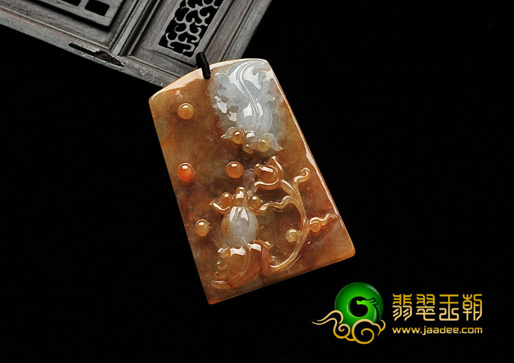 糯冰种红黄翡缅甸翡翠A货金玉满堂挂件