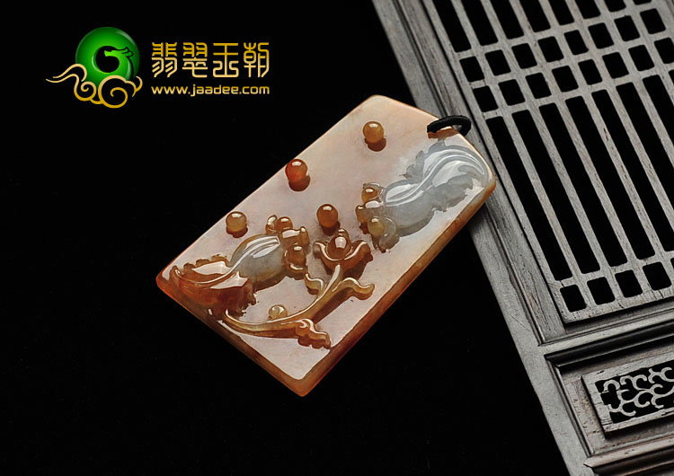 糯冰种红黄翡缅甸翡翠A货金玉满堂挂件