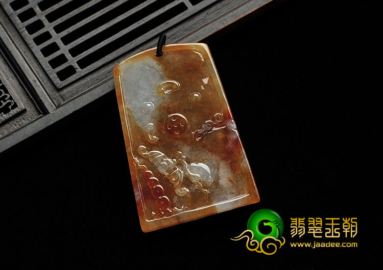 糯冰种红黄翡缅甸翡翠A货金玉满堂挂件
