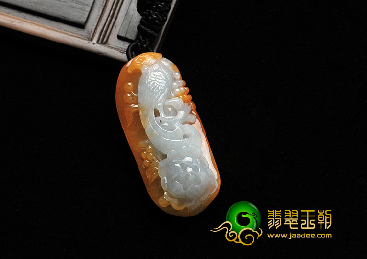 糯冰种红黄翡缅甸翡翠A货鸟语花香挂件