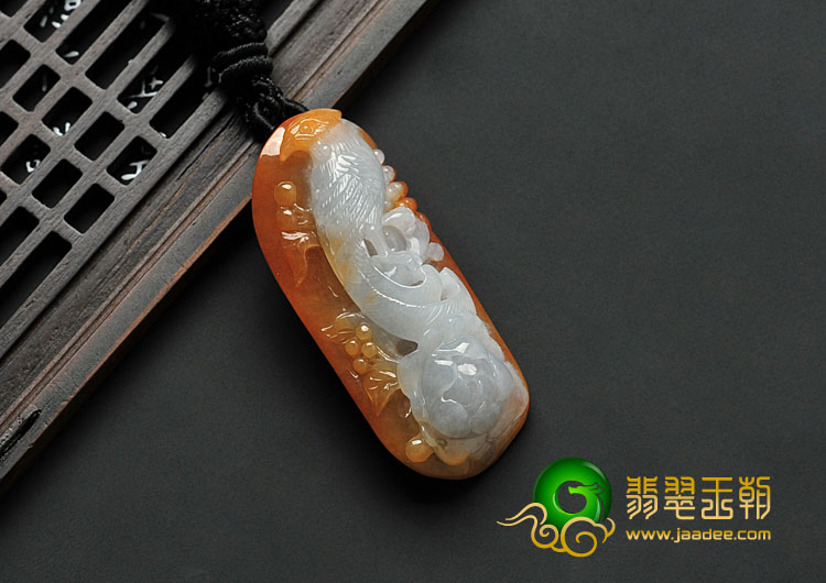 糯冰种红黄翡缅甸翡翠A货鸟语花香挂件