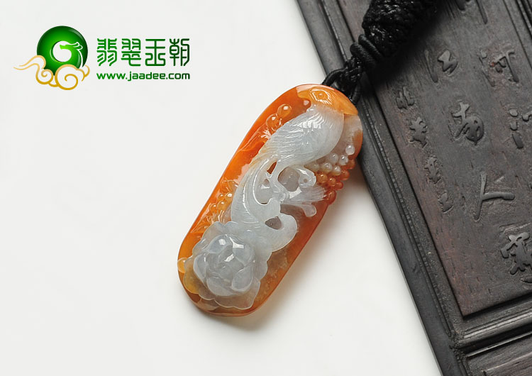 糯冰种红黄翡缅甸翡翠A货鸟语花香挂件