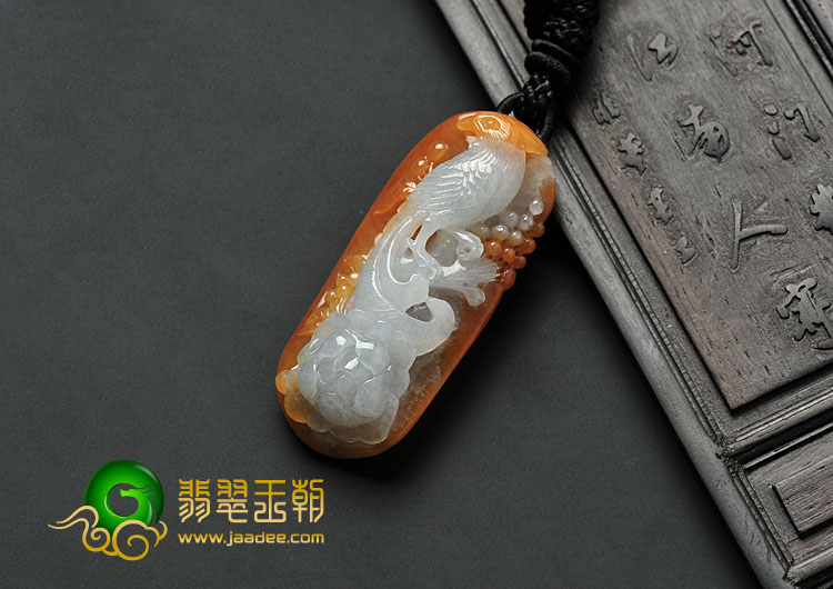 糯冰种红黄翡缅甸翡翠A货鸟语花香挂件