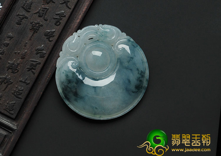 冰种飘花缅甸翡翠A货双龙如意挂件
