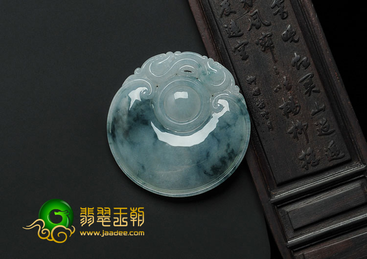 冰种飘花缅甸翡翠A货双龙如意挂件