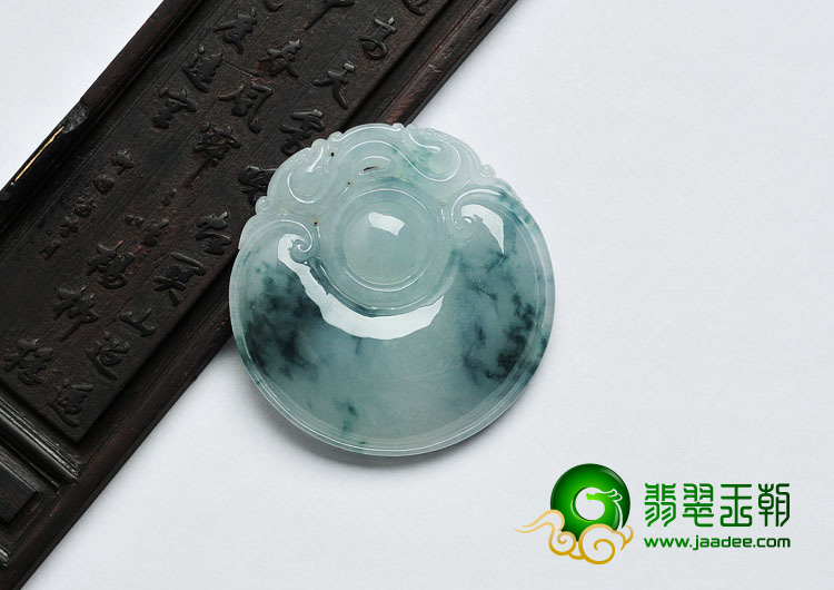 冰种飘花缅甸翡翠A货双龙如意挂件
