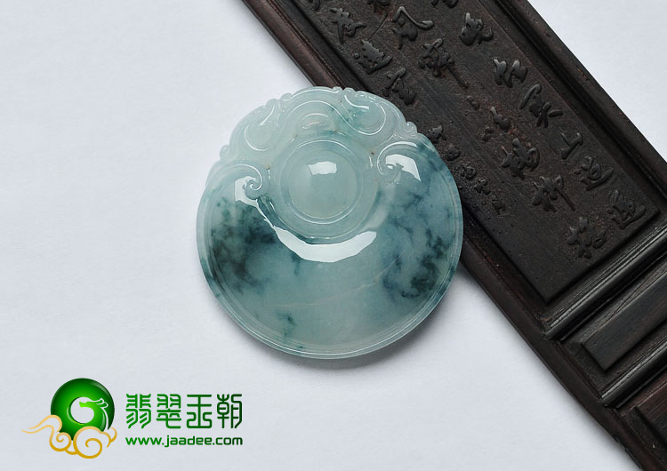 冰种飘花缅甸翡翠A货双龙如意挂件