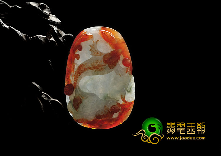 糯冰种红翡飘花缅甸翡翠A货年年有余挂件