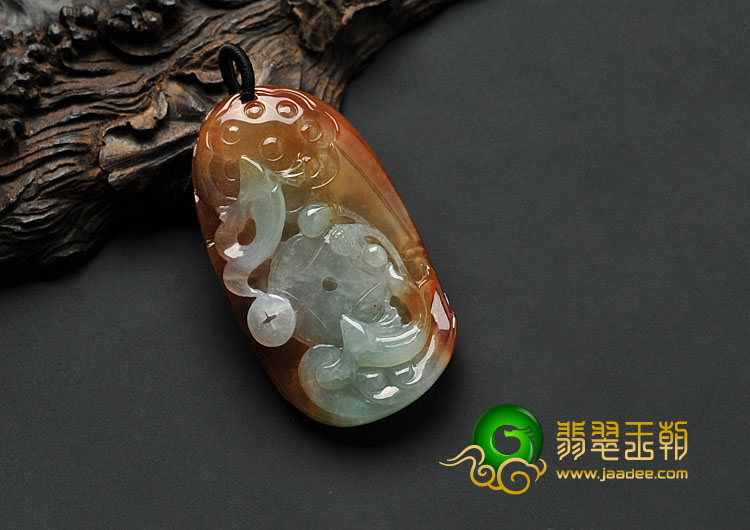 糯冰种红黄翡缅甸翡翠A货年年有余挂件