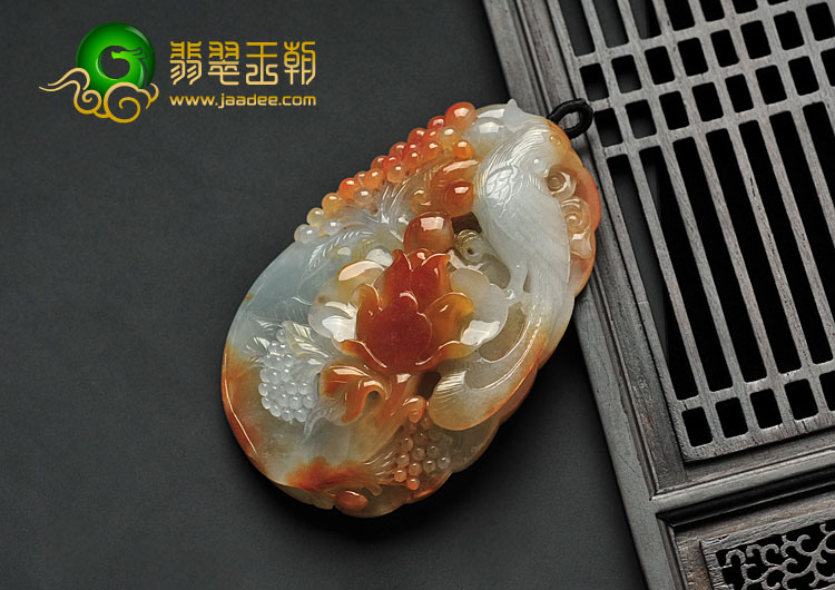 糯冰种红黄翡缅甸翡翠A货鸟语花香挂件