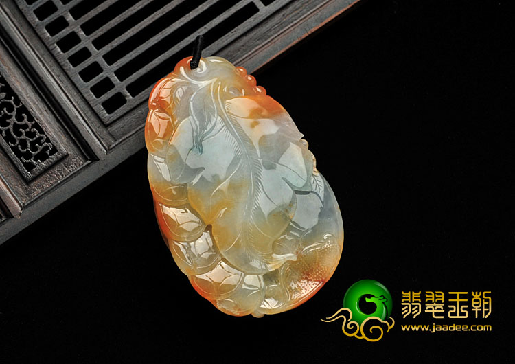糯冰种红黄翡缅甸翡翠A货鸟语花香挂件