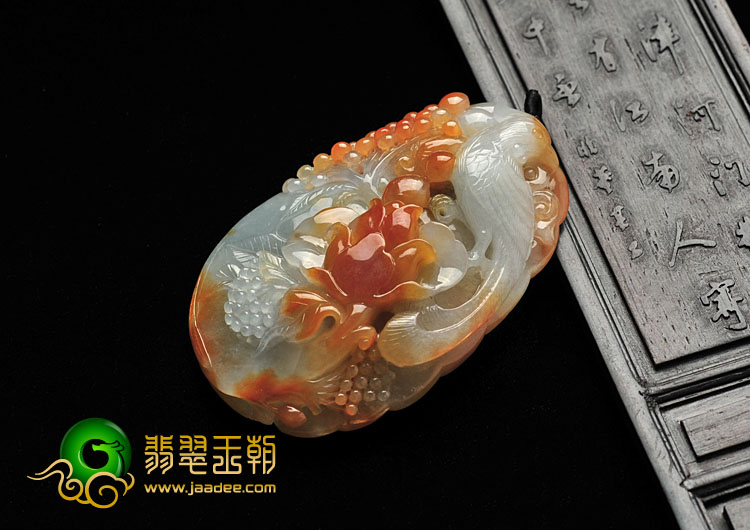 糯冰种红黄翡缅甸翡翠A货鸟语花香挂件