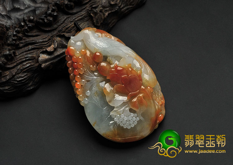 糯冰种红黄翡缅甸翡翠A货鸟语花香挂件