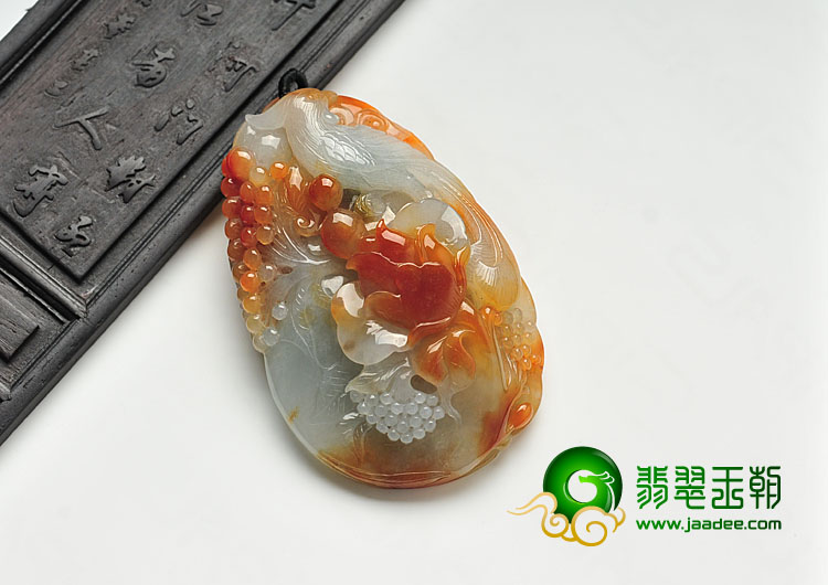 糯冰种红黄翡缅甸翡翠A货鸟语花香挂件