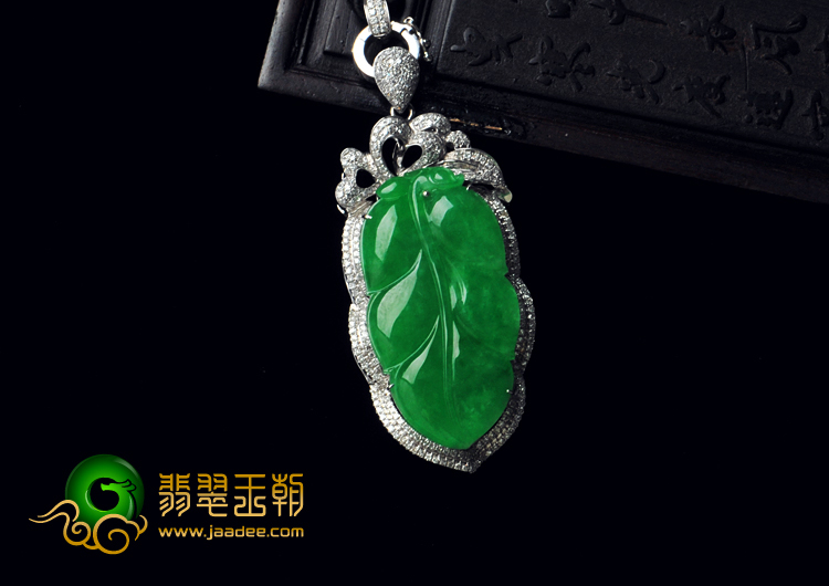 糯冰种正阳绿满绿缅甸翡翠包白金“金枝玉叶”挂件