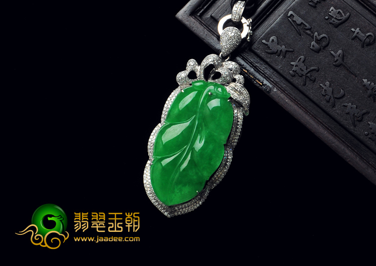 糯冰种正阳绿满绿缅甸翡翠包白金“金枝玉叶”挂件