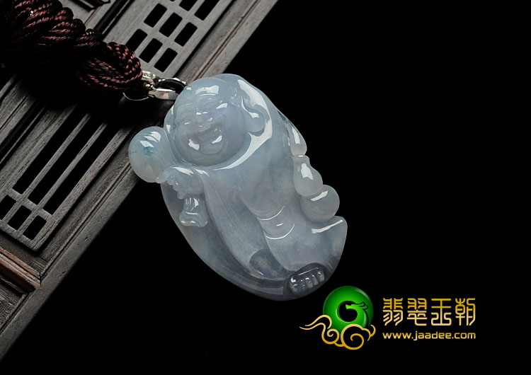 糯冰种紫罗兰略飘花缅甸翡翠布袋和尚挂件