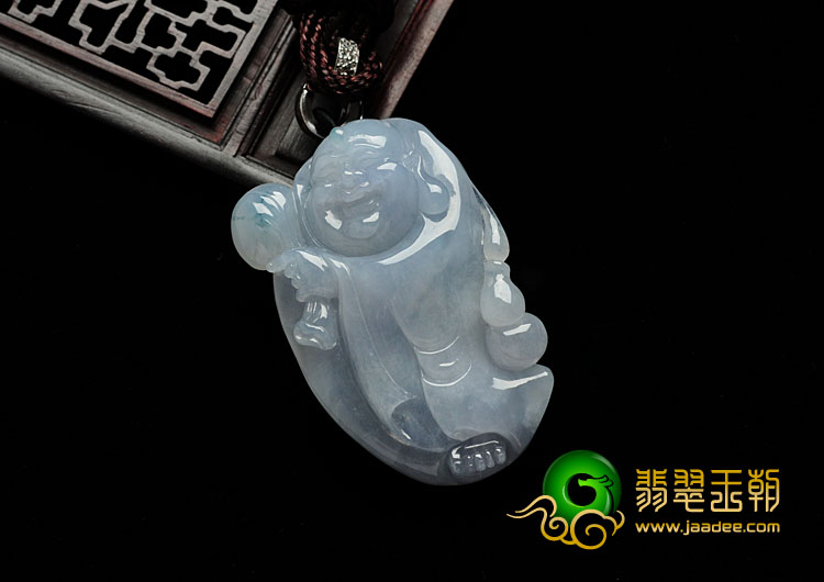 糯冰种紫罗兰略飘花缅甸翡翠布袋和尚挂件