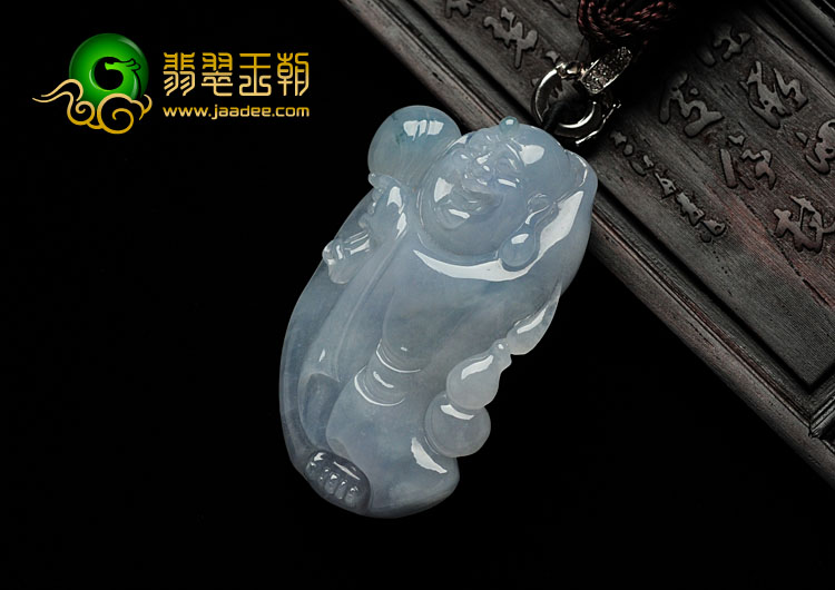 糯冰种紫罗兰略飘花缅甸翡翠布袋和尚挂件