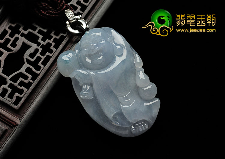 糯冰种紫罗兰略飘花缅甸翡翠布袋和尚挂件