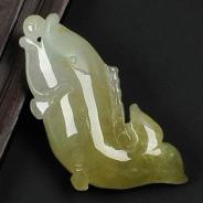 糯冰种褐黄翡缅甸翡翠小鱼挂件