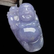 糯冰种紫罗兰缅甸翡翠逍遥佛挂件