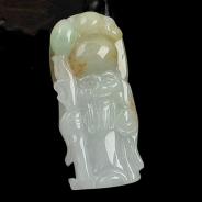 糯冰种淡三彩缅甸翡翠寿星挂件
