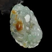 糯冰种三彩缅甸翡翠年年有余挂件