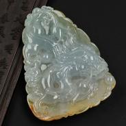 冰种晴水黄翡缅甸翡翠龙成大业挂件