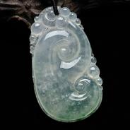冰种略飘花缅甸翡翠如意寿挂件