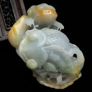 细糯种淡三彩缅甸翡翠富贵有余手玩件