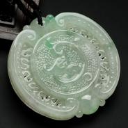 糯冰种飘翠缅甸翡翠平安福挂件