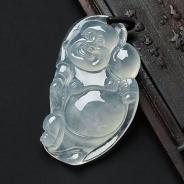 冰玻种淡晴水缅甸翡翠布袋和尚挂件