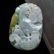 糯冰种紫罗兰黄翡缅甸翡翠丹凤朝阳挂件