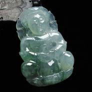 冰种晴水飘花缅甸翡翠观音挂件