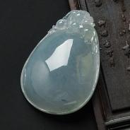 糯冰种紫罗兰略飘花缅甸翡翠有求必应挂件