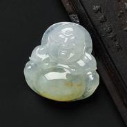 糯冰种飘黄花缅甸翡翠玉佛挂件
