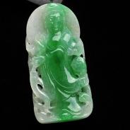 糯冰种翠色缅甸翡翠威德观音挂件