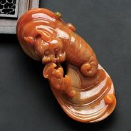 糯冰种褐红翡缅甸翡翠福从天降挂件