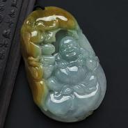 糯冰种晴水褐黄翡缅甸翡翠玉佛挂件