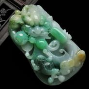 糯冰种三彩缅甸翡翠龙腾四海挂件
