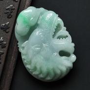 糯冰种蓝晴水飘翠缅甸翡翠狼头挂件