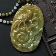 糯冰种褐黄翡缅甸翡翠富贵花开挂件