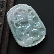 糯冰种飘花缅甸翡翠龙牌挂件