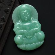 糯冰种豆色缅甸翡翠观音挂件