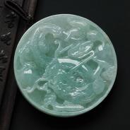 (超值推荐)糯冰种晴水缅甸翡翠龙凤呈祥挂件